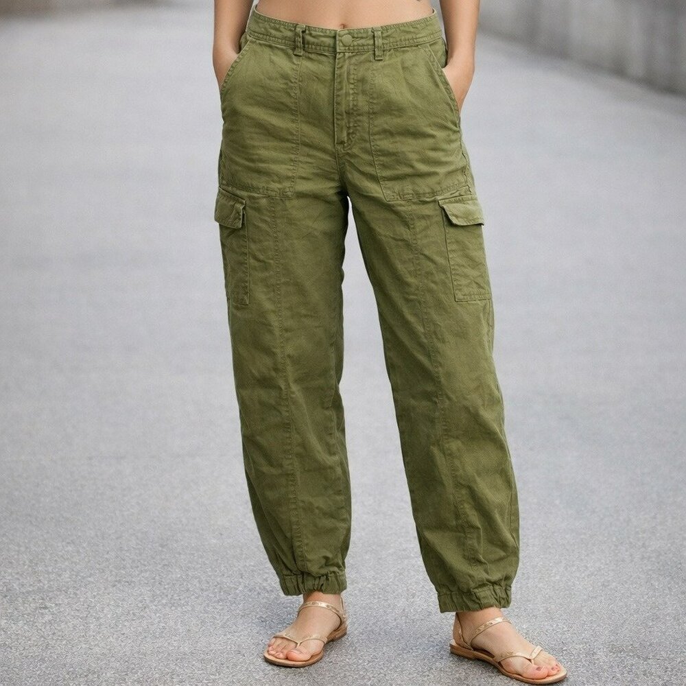 Quince 100% Cotton Relaxed Fit Mid-Rise Cargo Pants Womens Medium Olive Green